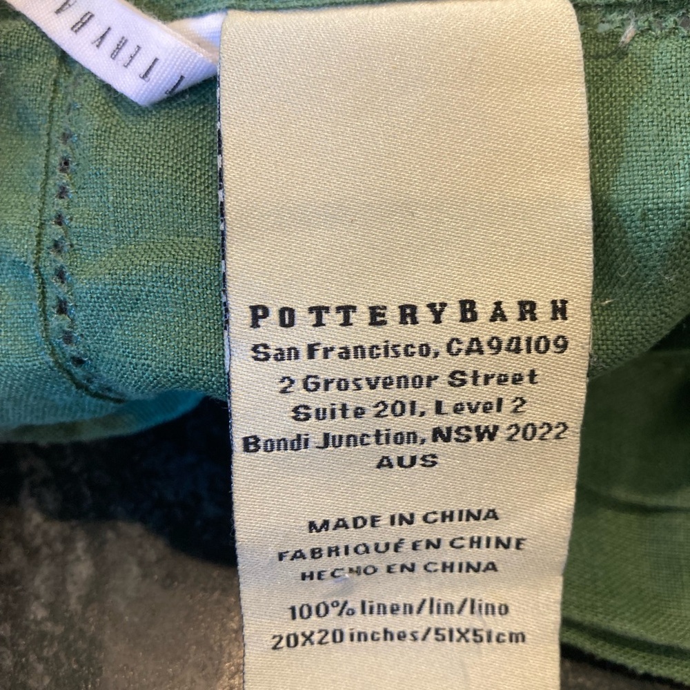 10 Pottery Barn Napkins Linen Hemstitch Placemats 20x20 Square Dark Green - Picture 2 of 7